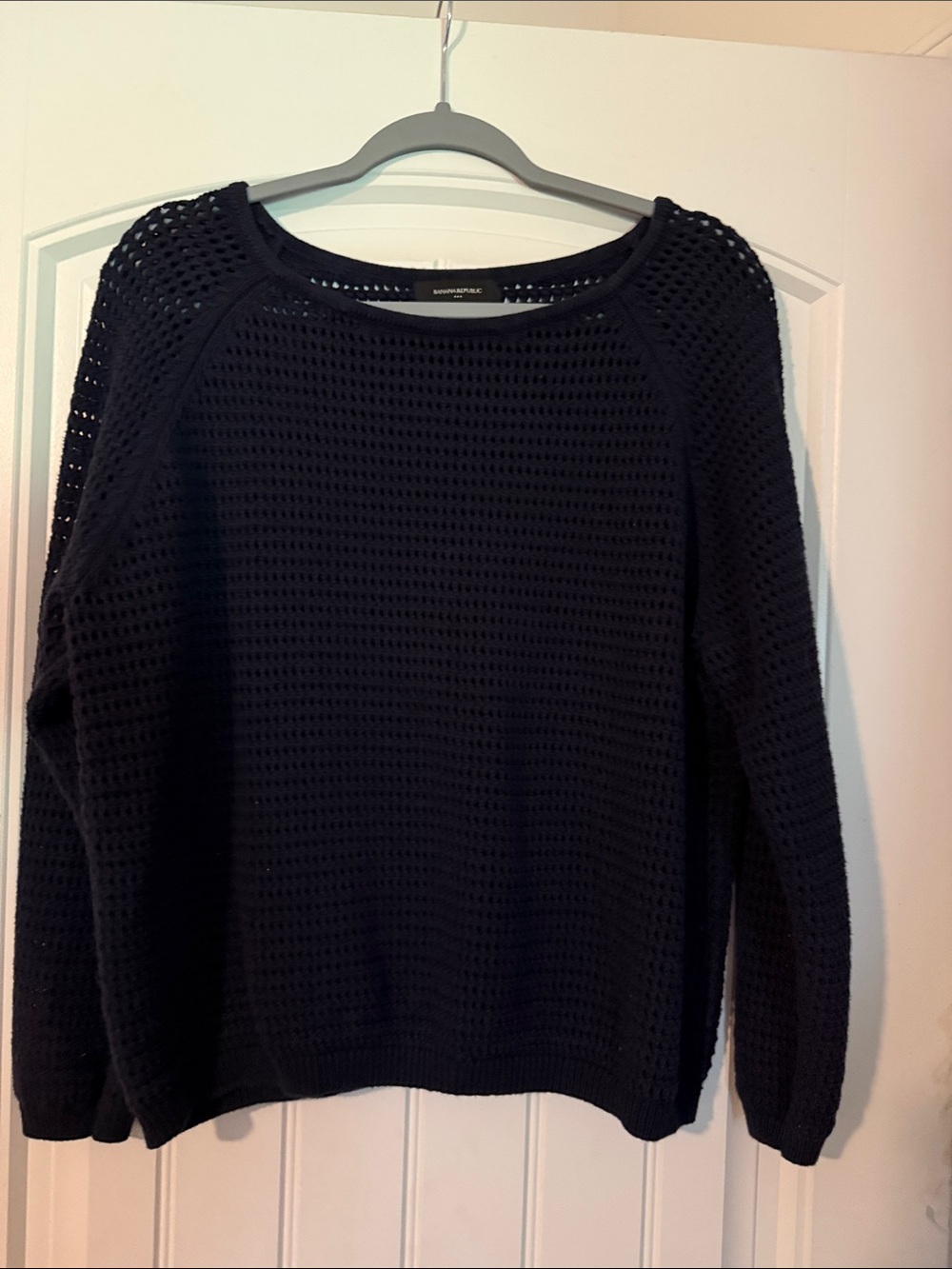 Banana Republic Navy Open-Knit Crewneck Sweater